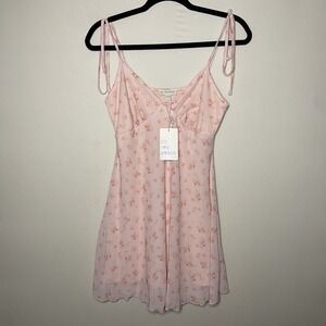 See You Monday Pink Floral Mesh Dress Tie Straps Coquette Y2K Women's Medium NWT